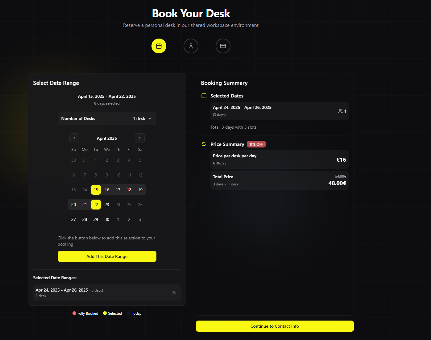 Booking app dashboard